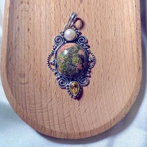 Unakite and Citrine 925 Gemstone pendant